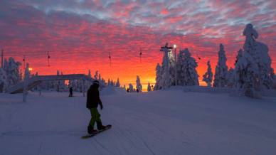 snowboarding at night