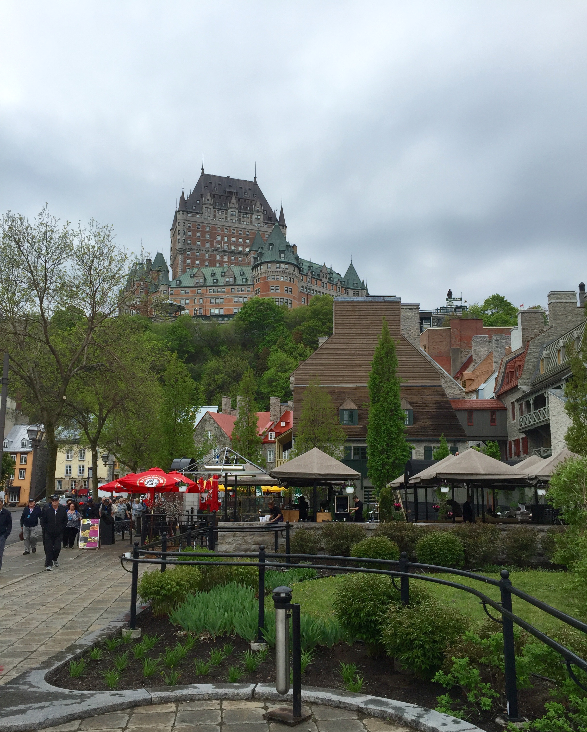 Looking up at the Fairmont Le Château Frontenac in Quebec City