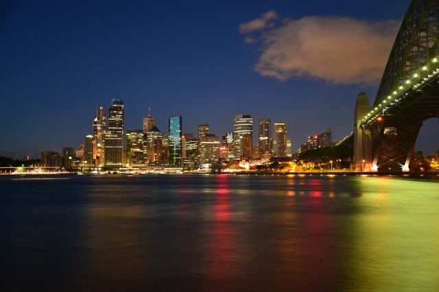 The skyline at night in Australia