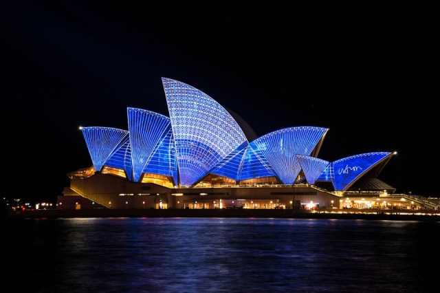 A view of Sydney Harbour and the Sydney Opera House at night