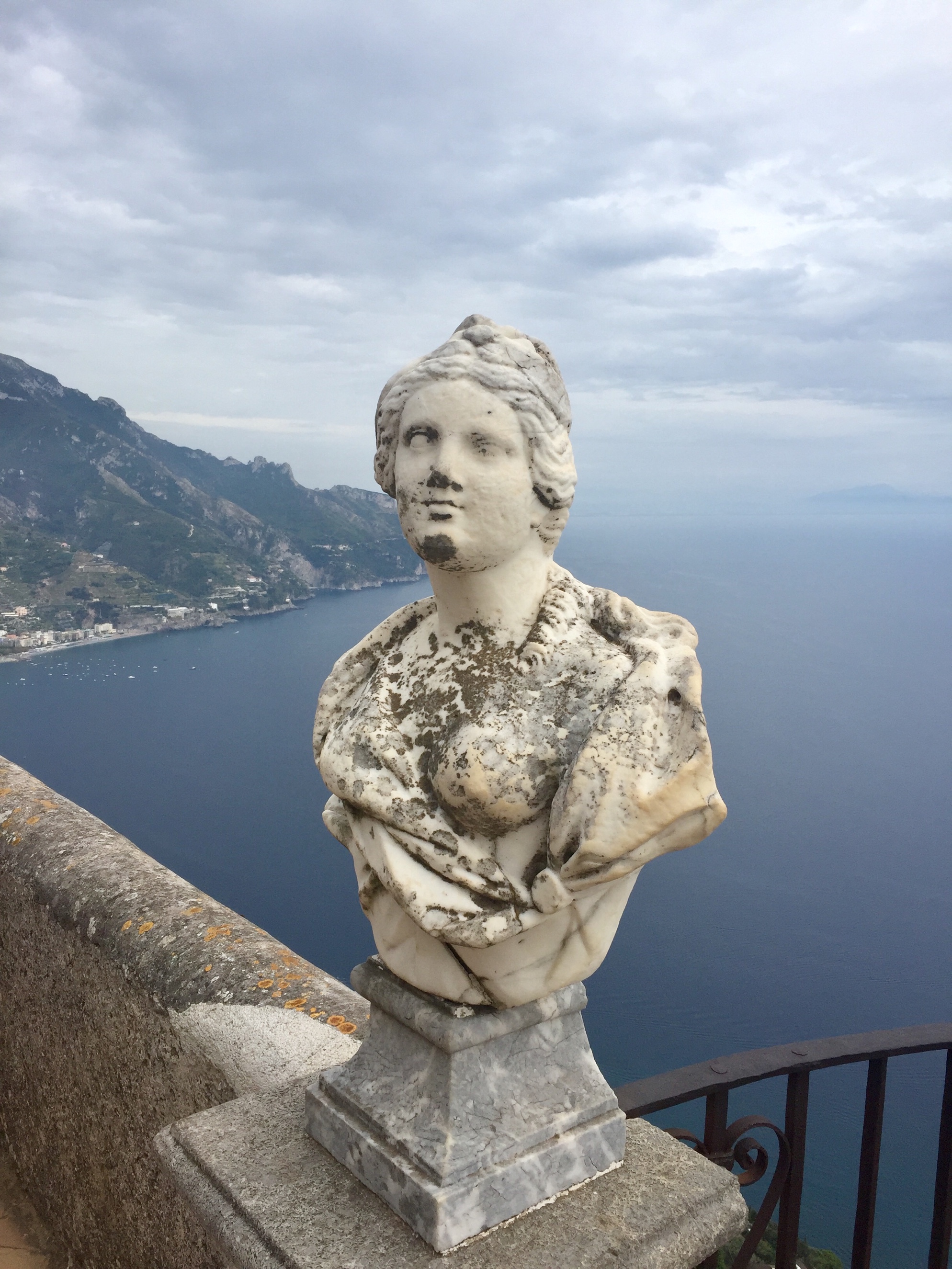 A statue overlooking the Amalfi coast