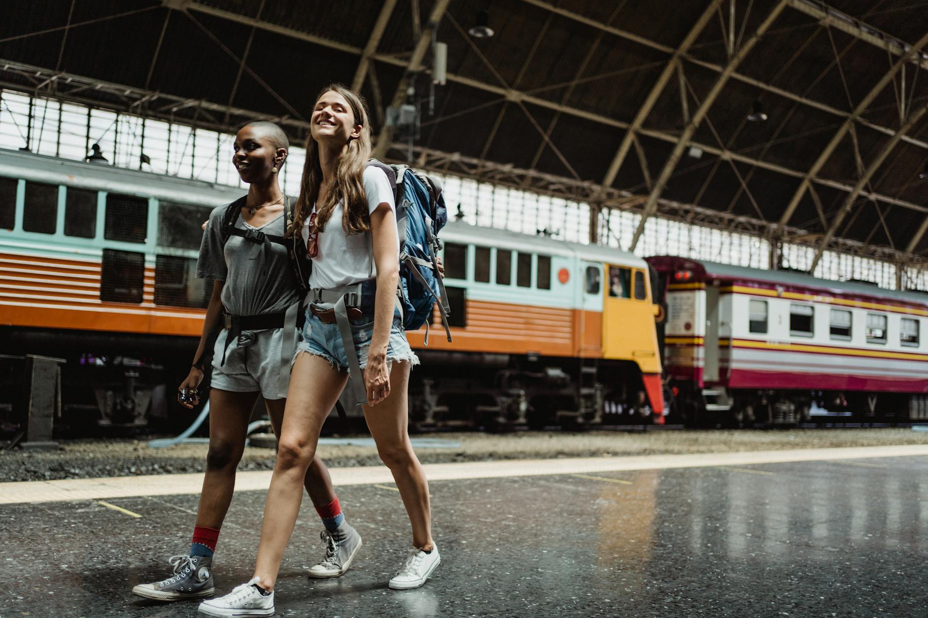 walking in a train station