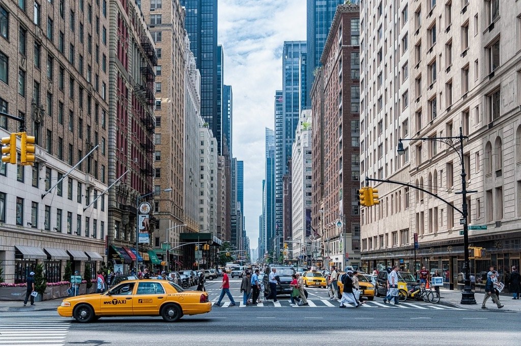 Looking down a street in New York City