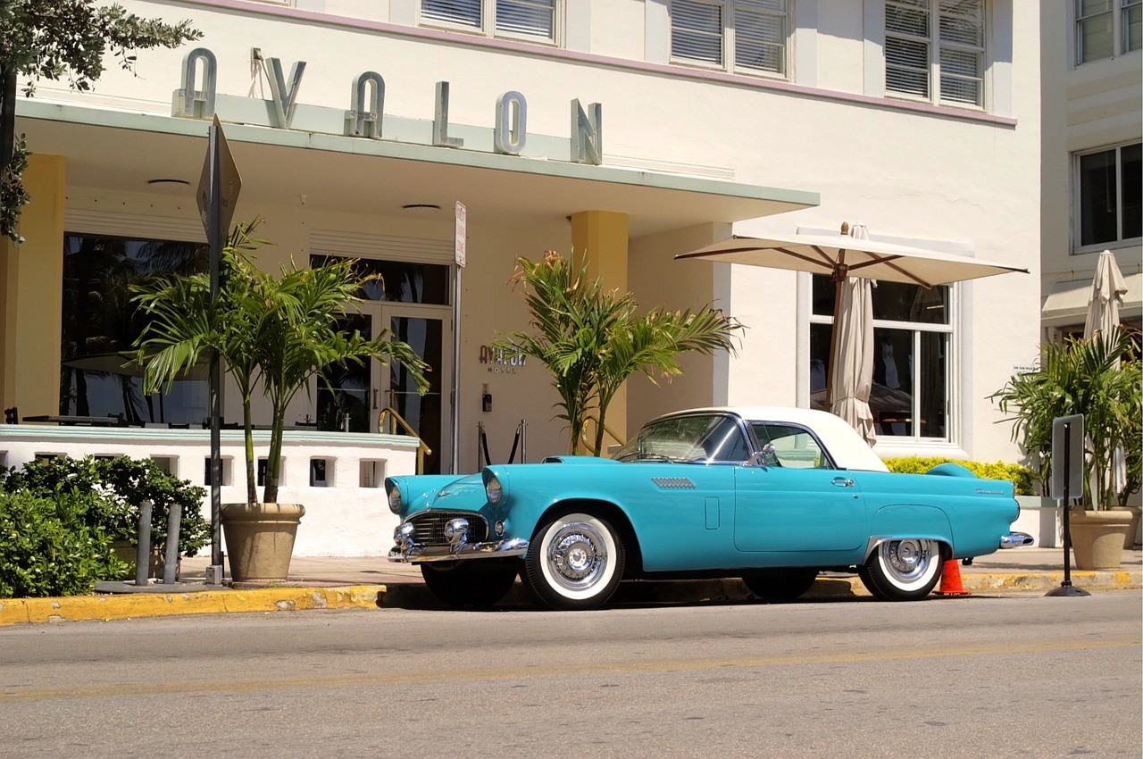 a retro car in Miami