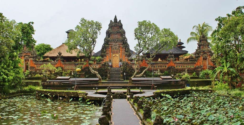 An Indonesian temple surrounded by greenery