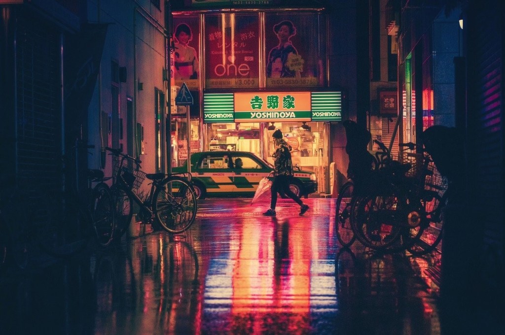 A girl walking on the street in Japan