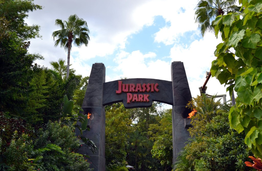 The entrance gates to Jurassic Park