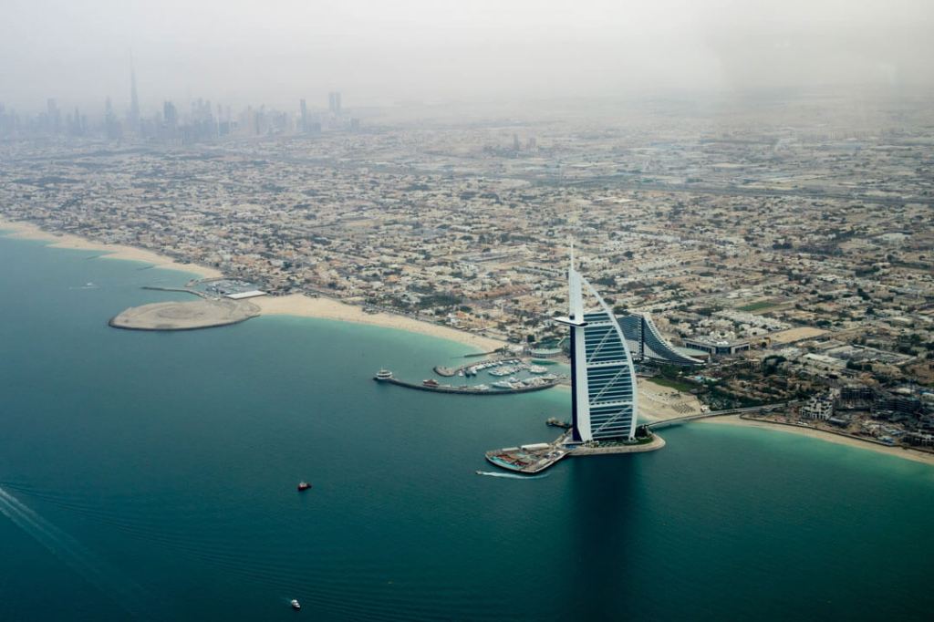 Aerial view of the Burj Al Arab in Dubai