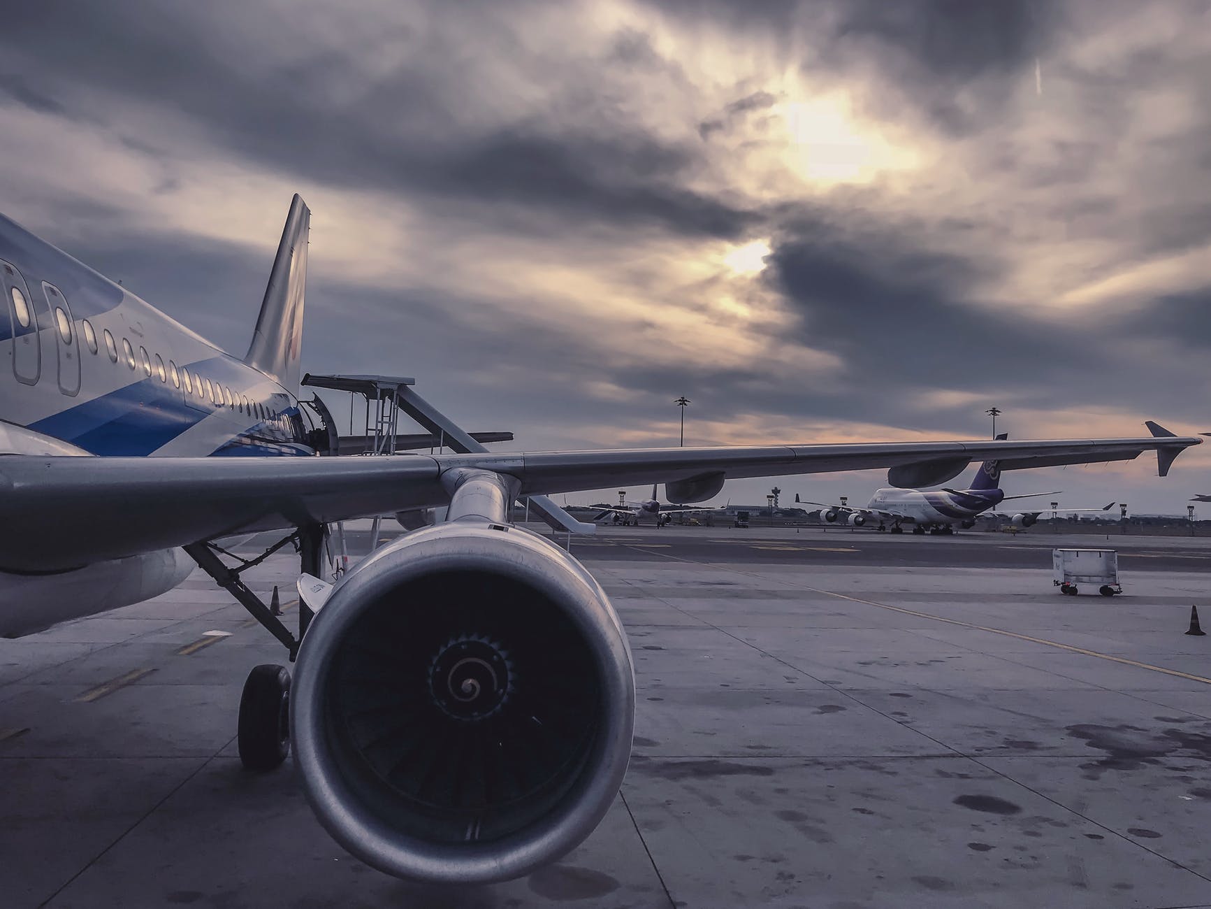 airplanes parked at the airport