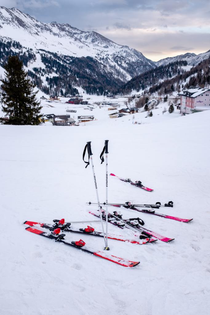 Ski equipment in the snow