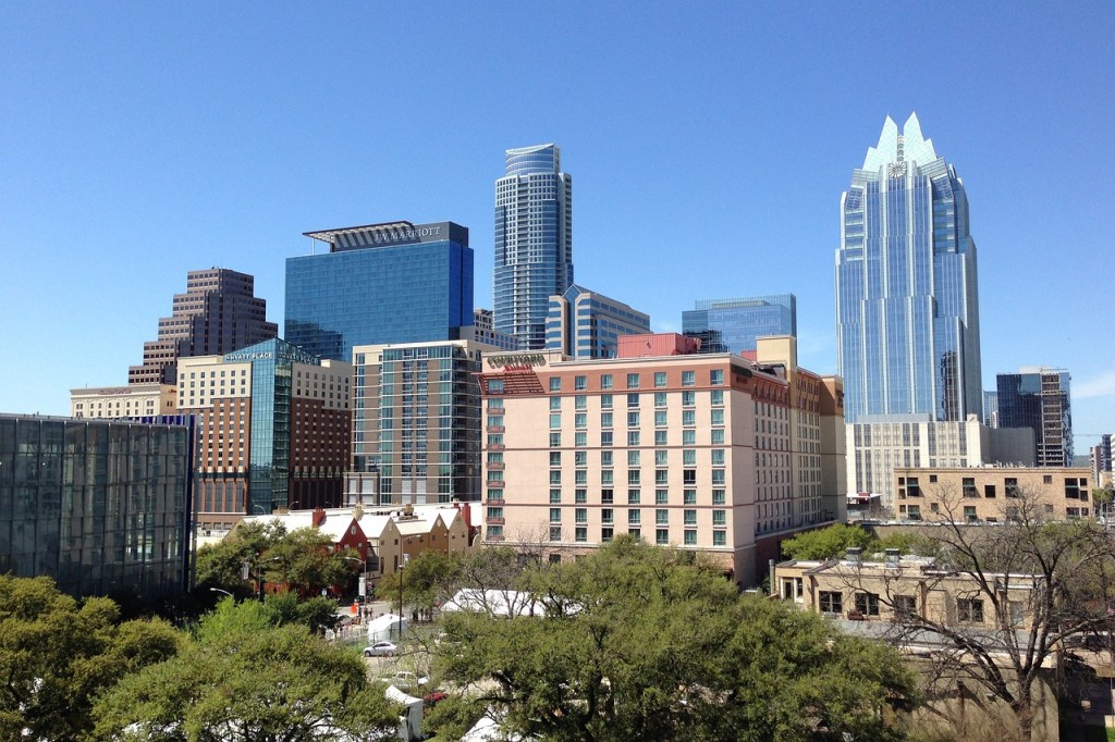 Huge business and residential buildings in Austin.