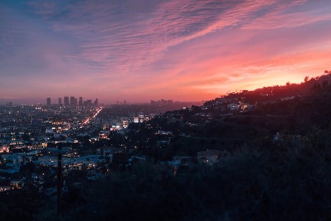 Aerial view of the in Los Angeles sunset