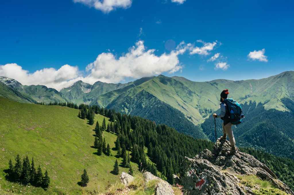 Man on a hike in a beautiful nature